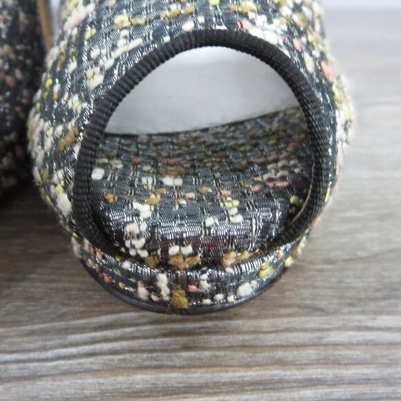 Near New Casadei Tweed Stiletto High Heels Peep Toe 9 Black Silver - Picture 9 of 16